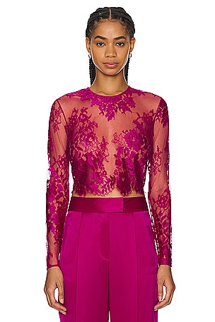 Generation Love Valencia Lace Blouse in Hot Pink | REVOLVE