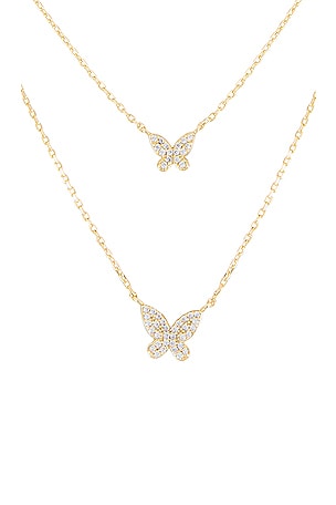 The M Jewelers NY Double Pave Butterfly Necklace in Metallic Gold