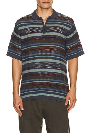 thisisneverthat Striped Knit Polo in Blue