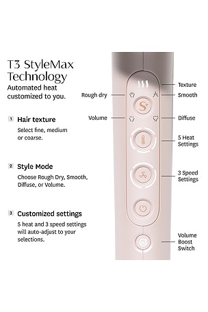 T3 Featherweight Stylemax Professional Hair Dryer With Automated Heat in Satin Blush