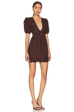 Tularosa Sherri Embroidered Mini Dress in Brown