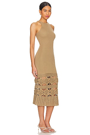 Tularosa Finley Crochet Midi Dress in Tan