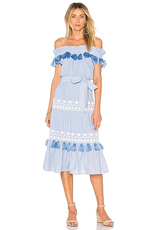 CAROLINE CONSTAS Gabrielle Dress in Blue & White Mini Polka Dot