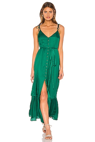 tularosa green dress Lemaire Asphalt Short Sleeve Wrap Dress in Washed Cotton Silk Curated at  Jake and Jones main image 0