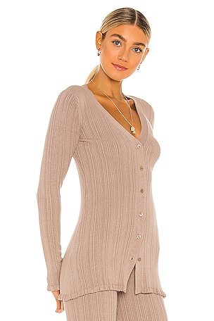 Tularosa Variegated Rib Cardi in Taupe