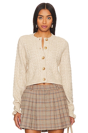 Tularosa Palmira Cropped Cable Cardigan in Beige