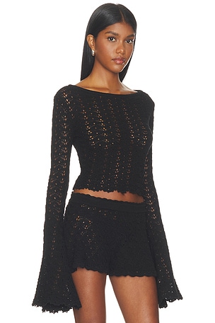Tularosa Zaylee Boat Neck Open Stitch Mini Sweater in Black. Size XXS. Also
