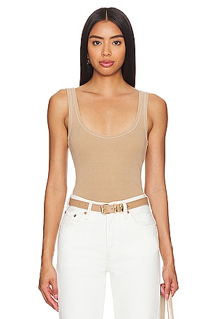 Low back and front bodysuit [Beige]