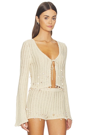 Tularosa Nori Shell Embellished Cardigan in Tan