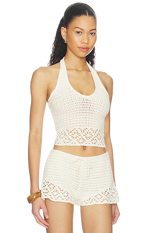 Tularosa Carrissa Crochet Halter Top in Ivory