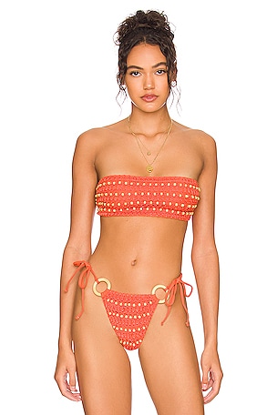 FAITHFULL THE BRAND Marzia Bikini Top in Chocolate Stripe