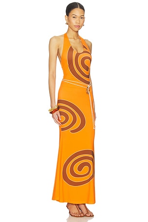 The Wolf Gang Giro Halter Dress in Orange