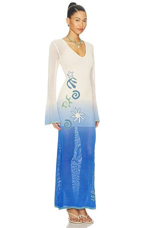 The Wolf Gang Malaga Maxi Dress in White,Blue