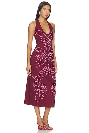 The Wolf Gang Lera Midi Dress in Burgundy