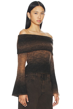 The Wolf Gang Soraya Off Shoulder Top in Chocolate. Size XS. Also