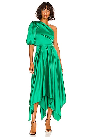 AMUR Puff Sleeve Midi Dress in Leaf | REVOLVE