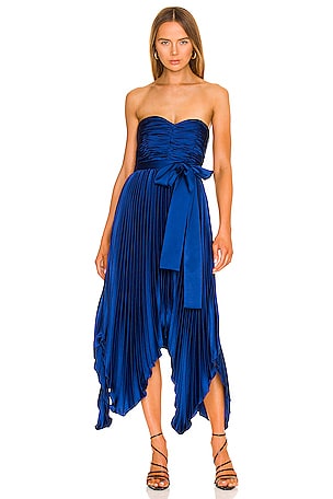 muted blue dress Nora Maxi Dress, in Steel Blue Luxe Satin | Show Me Your Mumu main image 1
