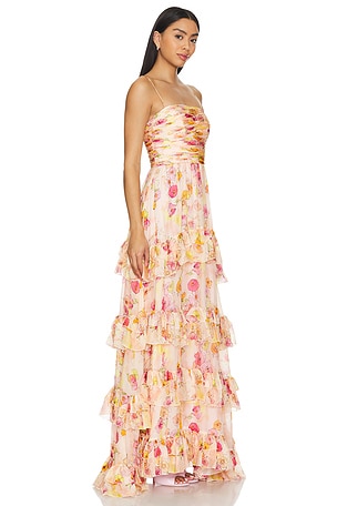 AMUR Mallory Tiered Gown in Pink