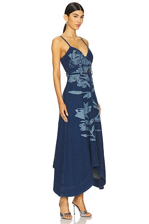 AMUR Dana Denim Midi Dress in Blue