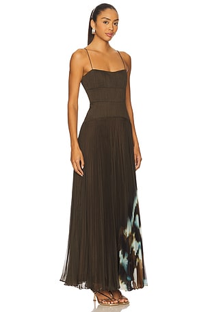 AMUR Sue Pleated Gown in Brown