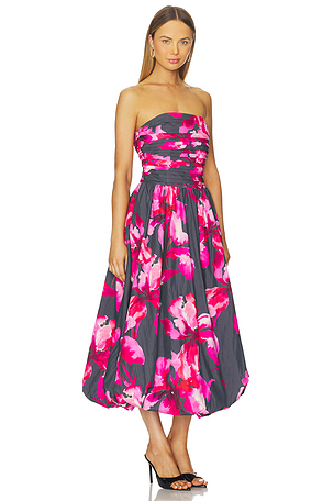 AMUR Helena Bubble Midi Dress in Black