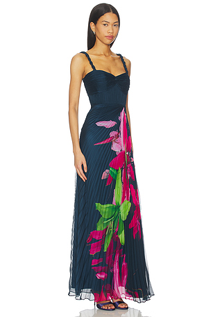 AMUR Drea Pleated Gown in Navy