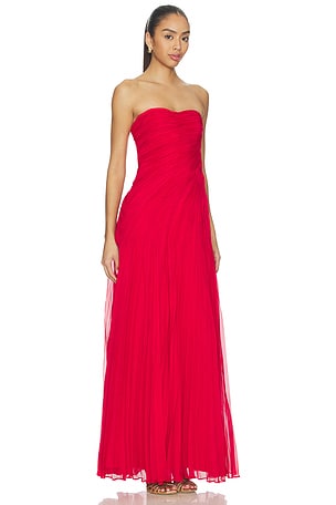 AMUR Elea Asymmetrical Pleated Gown in Red