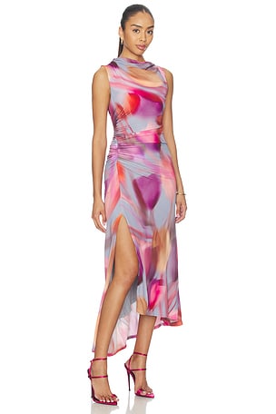 AMUR Kai Asymmetrical Dress in Pink,Purple