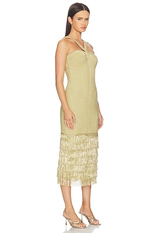 AMUR Rosalina Knit Midi Dress in Metallic Gold. Size XS. Also