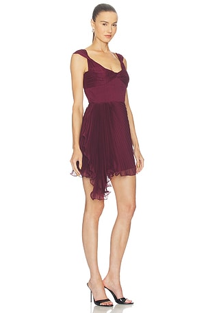 AMUR Nova Pleated Mini Dress in Burgundy
