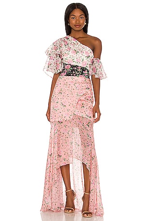 AMUR Alissa Gown in Peach Amber Multi | REVOLVE