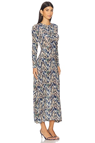 Ulla Johnson Naia Long Sleeve Ruched Midi Dress in Blue