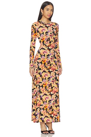 Ulla Johnson Amari Long Sleeve Jersey Dress in Black,Orange