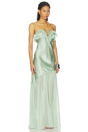 Ulla Johnson Elaria Cami Silk Gown With Lace Up in Green
