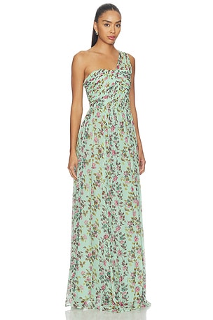 Ulla Johnson Aureline Silk One Shoulder Gown in Green