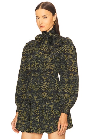 Ulla Johnson Giorgia Neck Tie Blouse in Green. Size 4. Also