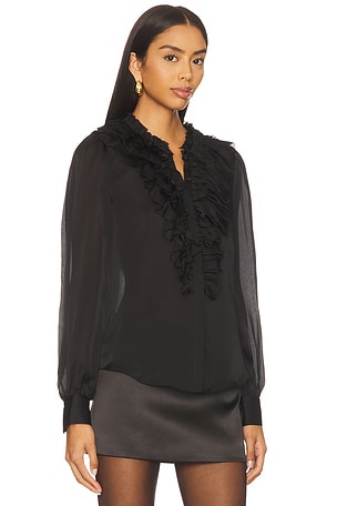Ulla Johnson Rouen Silk Long Sleeve Blouse in Black. Size 8. Also