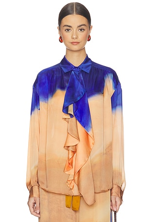 Ulla Johnson Gesture Long Sleeve Silk Blouse in Peach,Royal