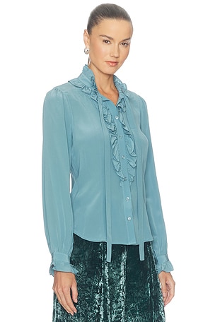 Ulla Johnson Catroux Longsleeve Silk Blouse in Blue