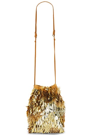 Ulla Johnson Celeste Paillette Drawstring Bag in Metallic Gold