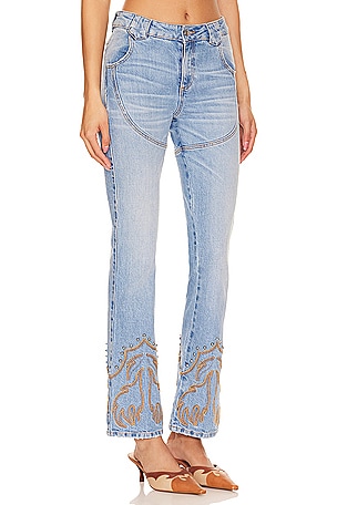 Understated Leather Western Stretch Jeans in Blue