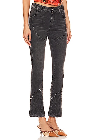 Understated Leather Western Stretch Jeans in Black