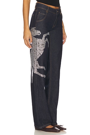 Understated Leather Party Horse Jean in Blue