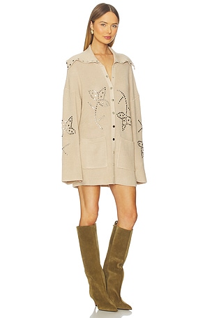 Understated Leather Possibilities Studded Cardigan in Beige