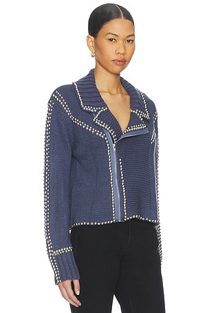 Understated Leather Cropped Moto Robe in Slate