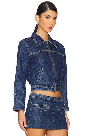 Understated Leather Bandit Jacket in Denim-Dark