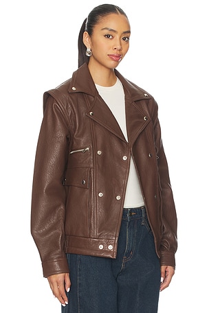 Understated Leather Hybrid Motosport Jacket in Brown