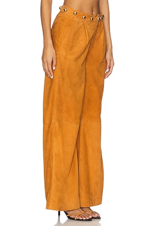 Understated Leather Dome Studded Wide Leg in Brown