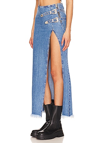 Understated Leather Western Maxi Skirt in Blue