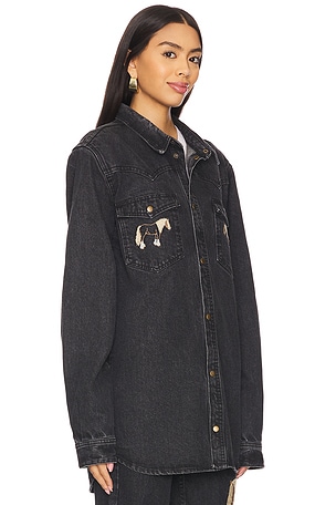 Understated Leather Horsey Shirt in Black